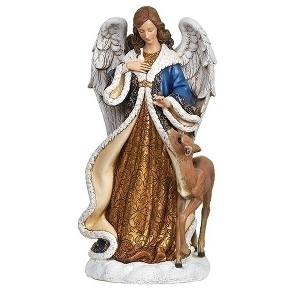 Angel in Blue and Gold with Deer Statue
